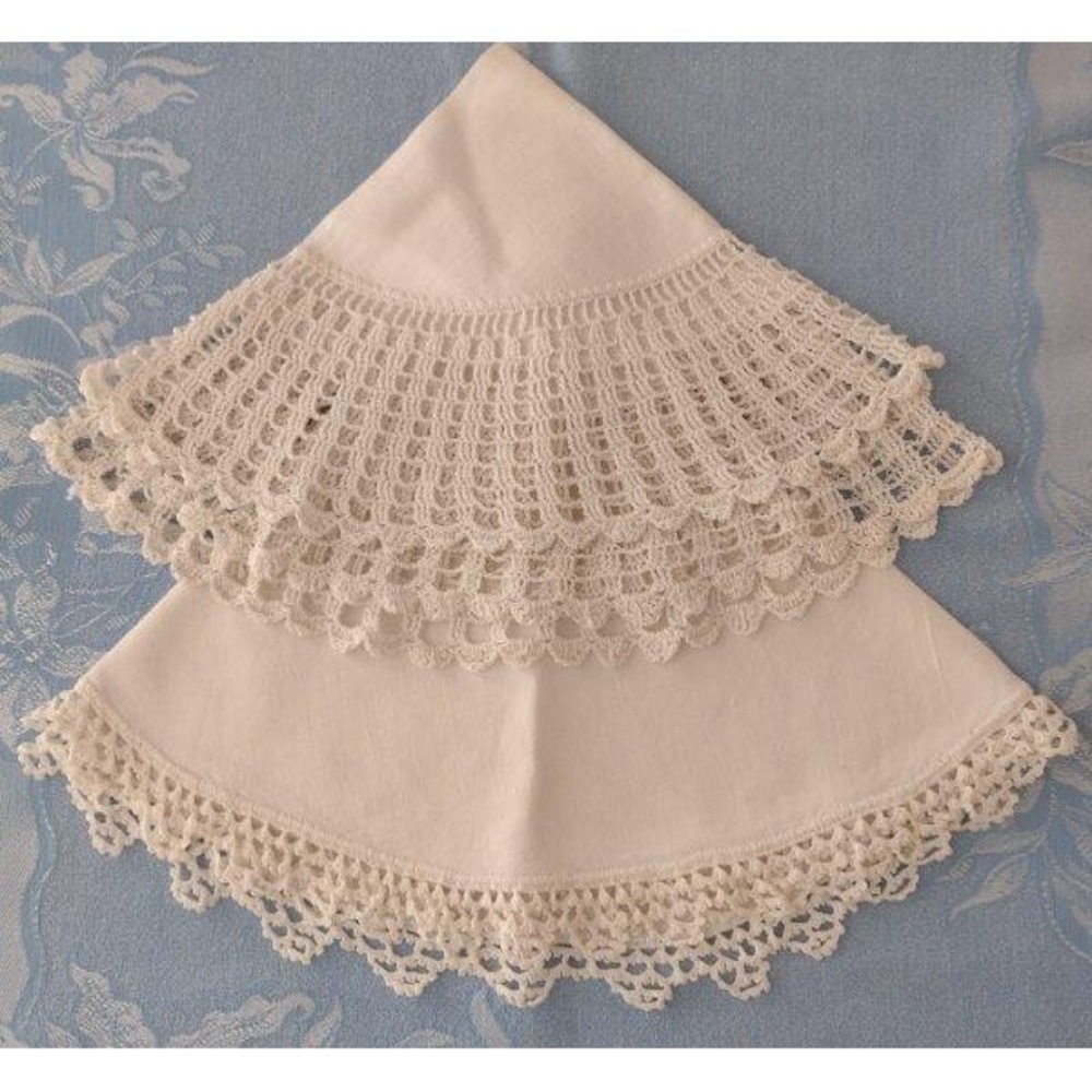Lot of 2 Vintage Linen Center Doilies Crochet Lace Handmade Ivory Doily